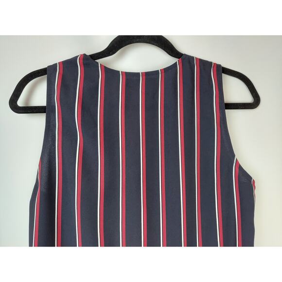Banana Republic Sleeveless Striped Peplum Ruched Top Blue White Red Sz S - Picture 7 of 8